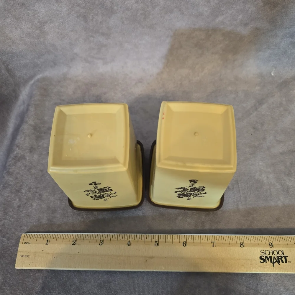 Vintage Sterilite‎ Ivory and Brown Salt & Pepper Shakers - Floral Motif